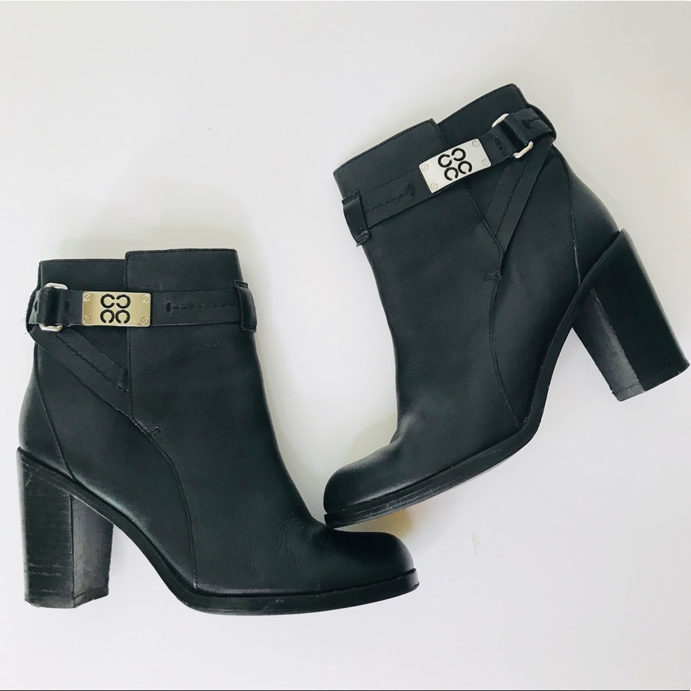 Coach Kasandra Black Leather Ankle Boots Booties 7